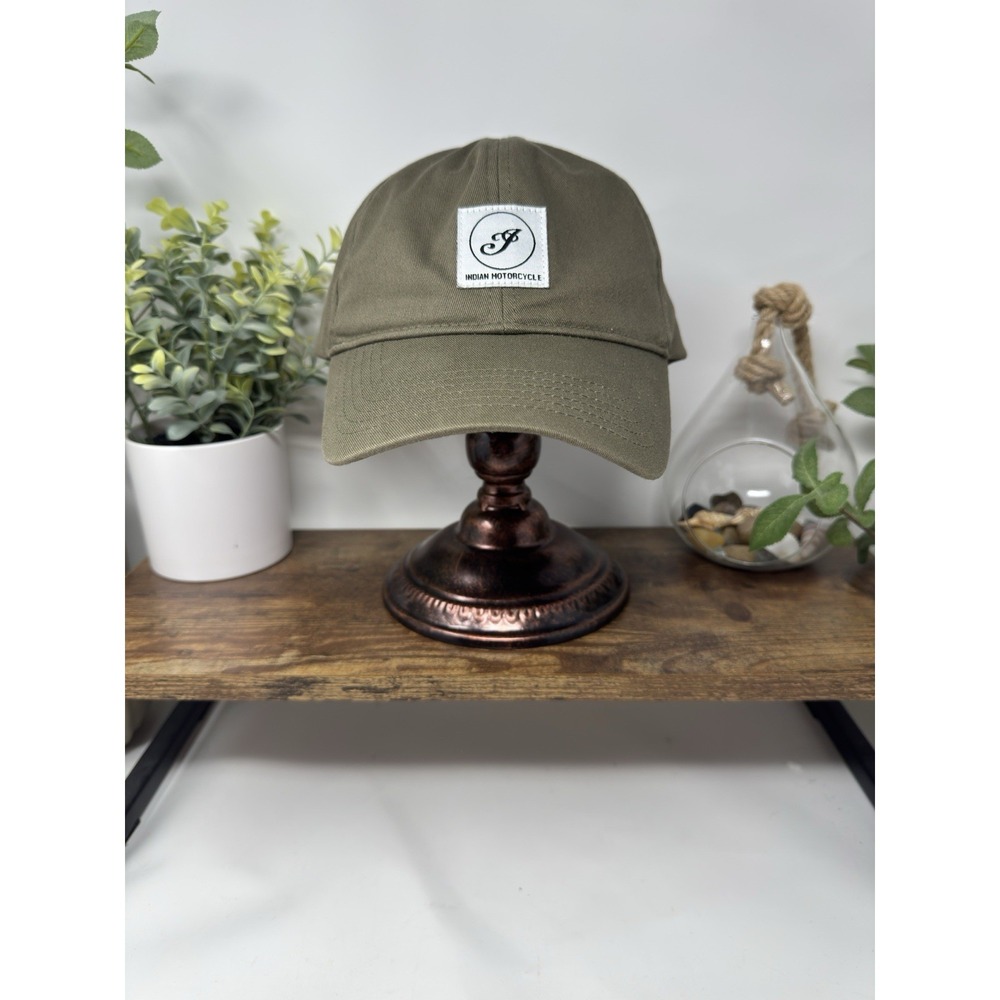 Indian Motorcycle Olive Green Adjustable Baseball Cap Excellent Condition Biker